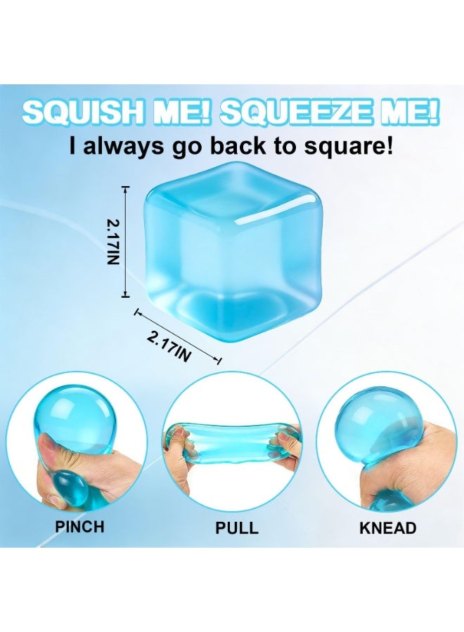 مكعبات "سكويشي" (Squishy) لتخفيف التوتر - ألعاب حسية شفافة وممتعة للقلق واضطراب فرط الحركة ونقص الانتباه (ADHD) - ألعاب ضغط ناعمة وبطيئة الارتداد للمكتب - هدايا رائعة للمراهقين والبالغين (اللون: أزرق) - Image 2