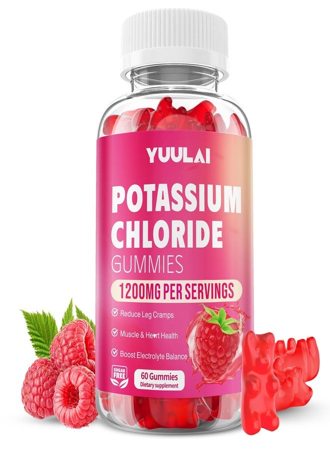 YUULAI Potassium Gummies, Potassium Chloride Gummies 1200mg for Adults, Sugar-Free Potassium Supplement Support Leg Cramps & Electrolyte Balance, Raspberry Flavor, 60 Count - Image 1