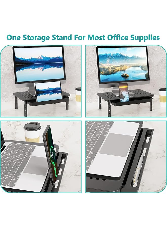 erorex Metal Monitor Stand With Drawer 3 Height Adjustable Laptop Stand For Desk With Mesh Platform For Laptop Computer Imac Pc And Printer Up To 20Kg  - Image 4