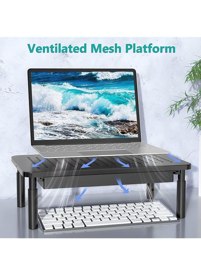 erorex Metal Monitor Stand With Drawer 3 Height Adjustable Laptop Stand For Desk With Mesh Platform For Laptop Computer Imac Pc And Printer Up To 20Kg  - Image 2