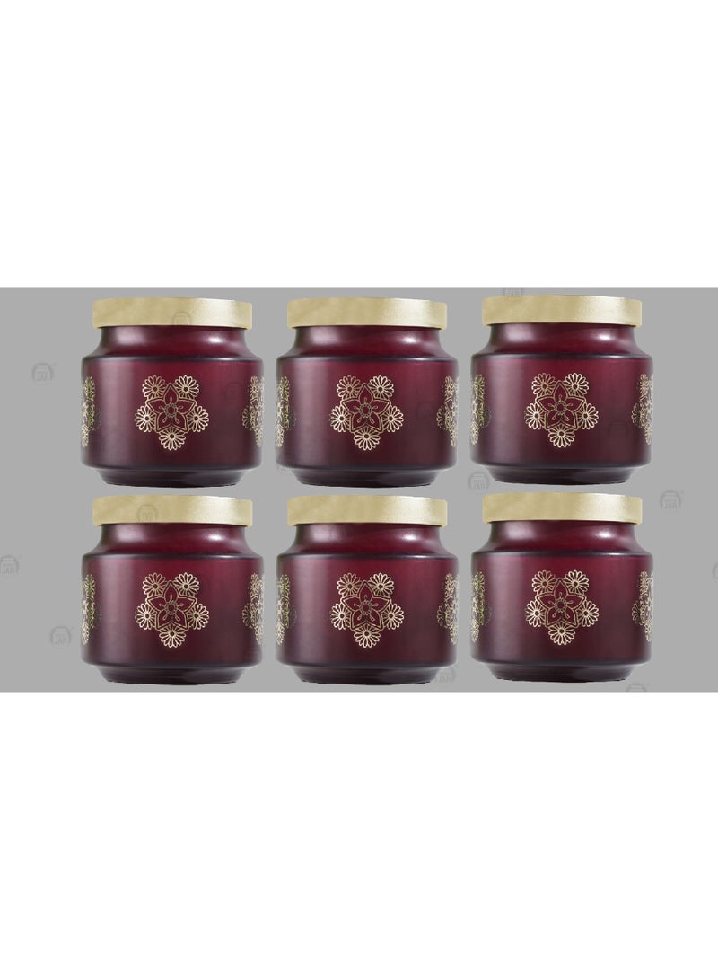 CROCO JAR Premium Color Coated & Printed Design 600 ML REJOICE TR BURGANDY MARRY GOLD DESIGN WITH GOLDEN CAP-6 PCS - Image 1