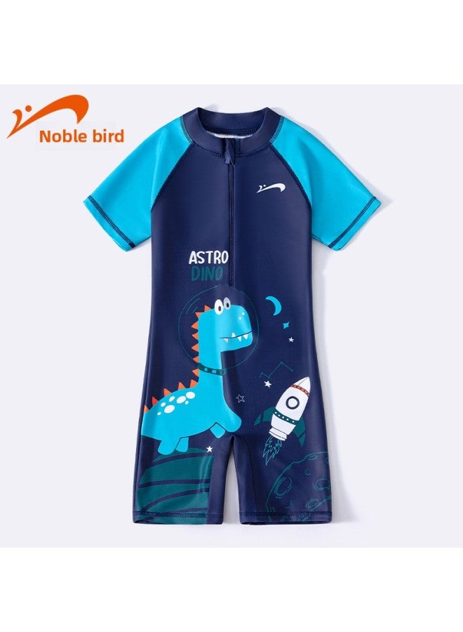 Loquat Noble Bird Children's Swimsuit One-piece Baby Cartoon Swimming Trunks Student Hot Spring Quick-drying Swimming Suit Wholesale-Color:117 Dark Blue Dinosaur- - Image 1