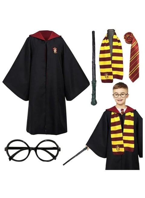 Home Smart Wizard Party Costume Kids 5PC With Magic Wand Scarf Glasses Tie And Scarf For Boys Girls Kids and Adults