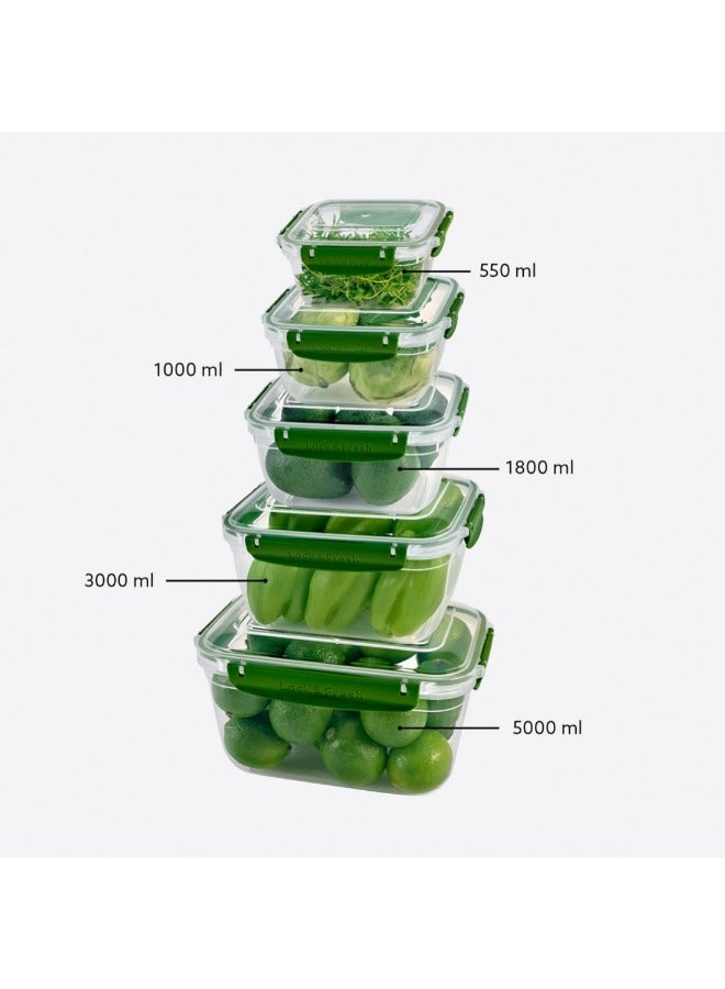 Dunya Plastik Dunia Fresh & Lockgreen Rectangular 5-Piece Food Storage Refrigerator Container Set - Airtight Lid - BPA-Free (550-1000-1800-3000-5000ml) - Image 1