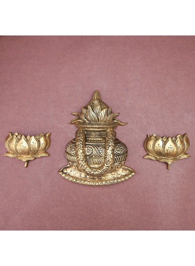 The Advitya The Advitya Brass Wall Hanging |Wall Decoration Decorative Item for Home Decor Living Room Pooja Room Mandir Office Diwali Festival Spiritual Gift (Kalash & Lotus Wall Hanging)  - Image 1