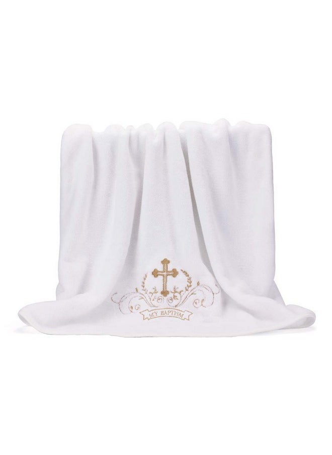 Estamico - My Baptism Baby Christening Dedication White Blanket With Embroidered Cross Premium Soft Warm Cozy Coral Fleece Toddler Infant Or Newborn Receiving Blanket - Image 1