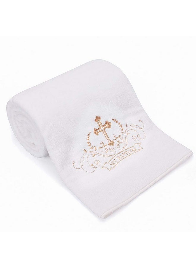 Estamico - My Baptism Baby Christening Dedication White Blanket With Embroidered Cross Premium Soft Warm Cozy Coral Fleece Toddler Infant Or Newborn Receiving Blanket - Image 1