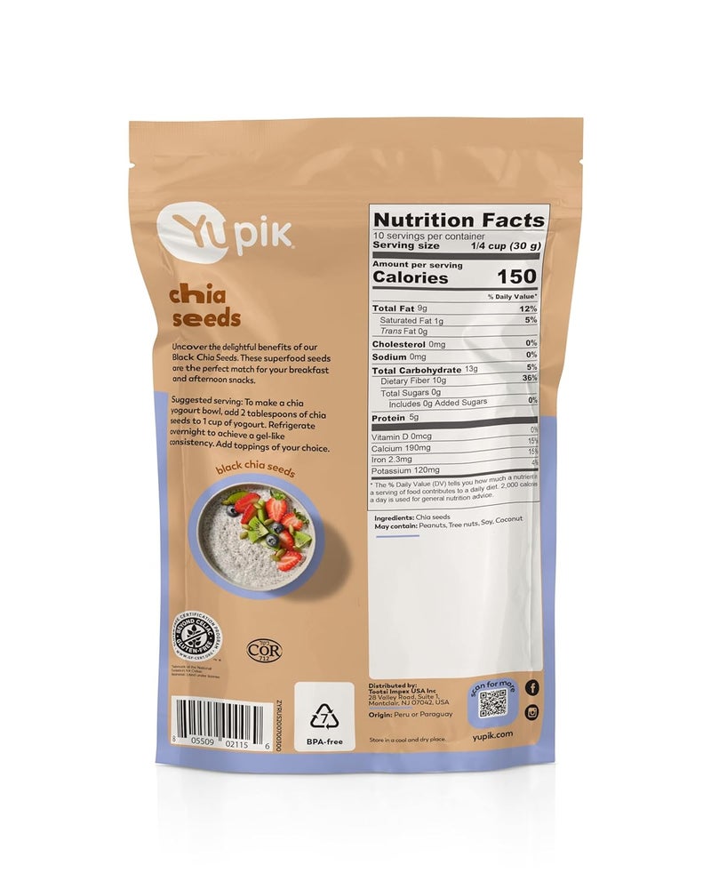 Yupik Raw Black Chia Seeds, 10.6 Oz, Gluten-Free, Kosher, Natural Plant-Based Seeds, Superfood, Source of Omega-3 and Magnesium, Rich in Fiber, Gels Easily - Image 2