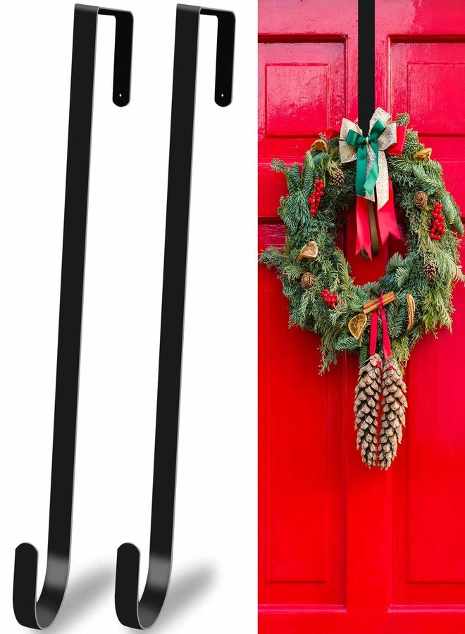 Dreecy 15" Wreath Hangers for Front Door, Christmas Wreath Hanger Holder, Black Over The Door Wreath Hanger Hooks for Hnaging Christmas Front or Back Door Reef Decoration 2 Pack - Image 1