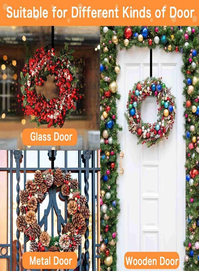 Dreecy 15" Wreath Hangers for Front Door, Christmas Wreath Hanger Holder, Black Over The Door Wreath Hanger Hooks for Hnaging Christmas Front or Back Door Reef Decoration 2 Pack - Image 2