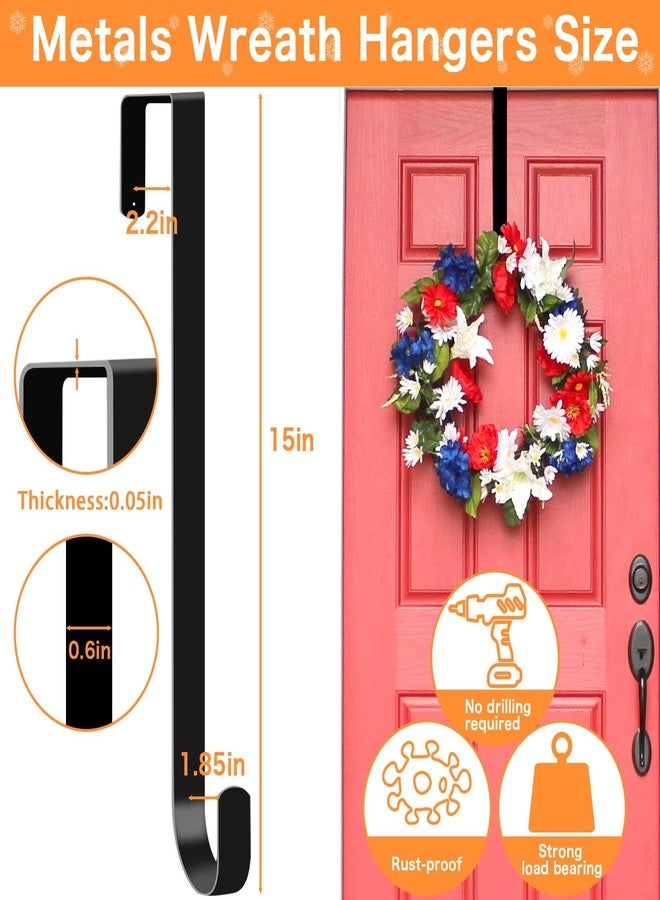Dreecy 15" Wreath Hangers for Front Door, Christmas Wreath Hanger Holder, Black Over The Door Wreath Hanger Hooks for Hnaging Christmas Front or Back Door Reef Decoration 2 Pack - Image 3