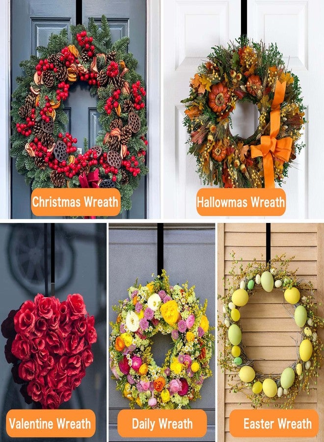 Dreecy 15" Wreath Hangers for Front Door, Christmas Wreath Hanger Holder, Black Over The Door Wreath Hanger Hooks for Hnaging Christmas Front or Back Door Reef Decoration 2 Pack - Image 5