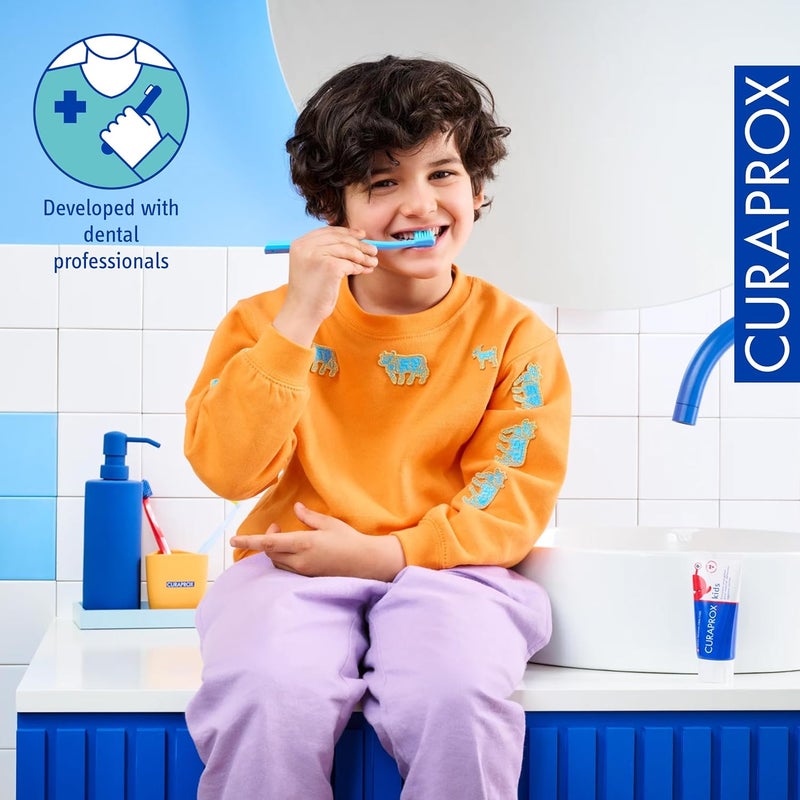 CURAPROX CS Kids Toothbrush - For Children 4-12 Years / Ultra Soft Gentle Cleaning | 5,500 Curen Filaments / Blue / Single Pack / Made in Switzerland - Image 3