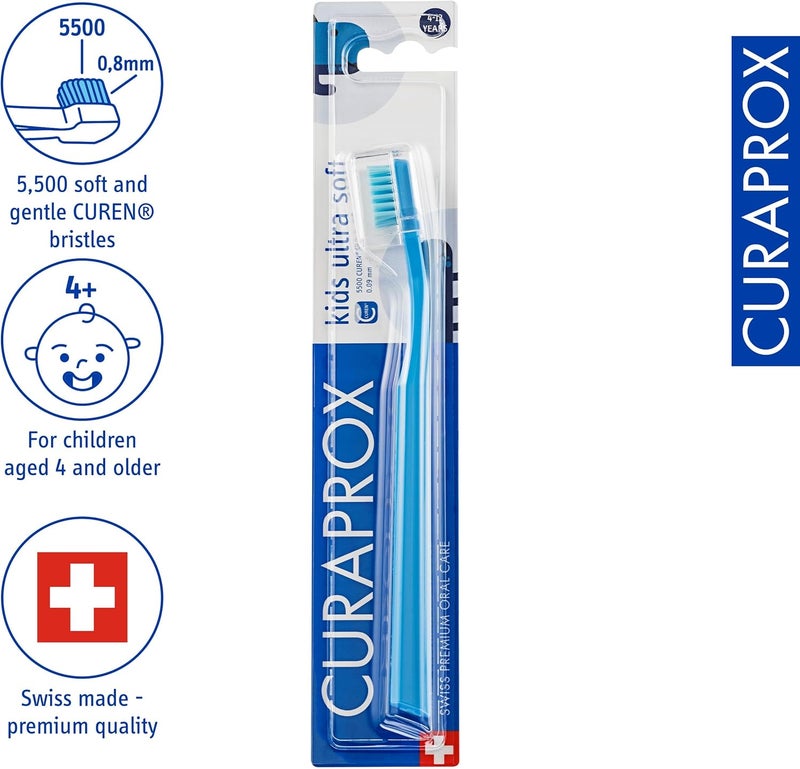 CURAPROX CS Kids Toothbrush - For Children 4-12 Years / Ultra Soft Gentle Cleaning | 5,500 Curen Filaments / Blue / Single Pack / Made in Switzerland - Image 1
