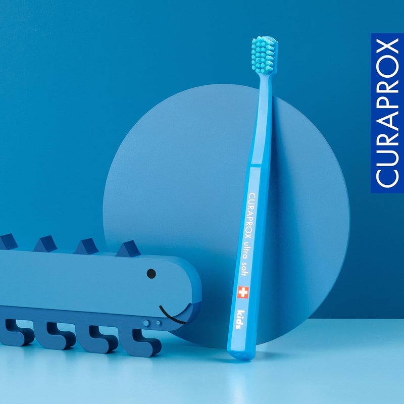 CURAPROX CS Kids Toothbrush - For Children 4-12 Years / Ultra Soft Gentle Cleaning | 5,500 Curen Filaments / Blue / Single Pack / Made in Switzerland - Image 5
