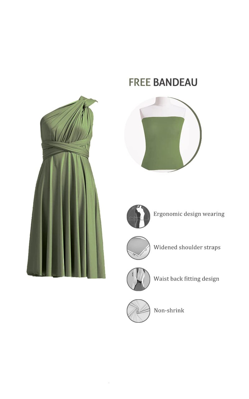 72styles Short Convertible Infinity Dresses Bridesmaid Dresses Knee Length Midi Transformer Multiway Twist Wrap Dresses Gown Olive Green - Image 2