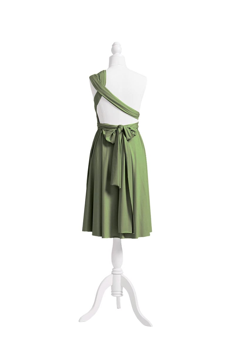 72styles Short Convertible Infinity Dresses Bridesmaid Dresses Knee Length Midi Transformer Multiway Twist Wrap Dresses Gown Olive Green - Image 4
