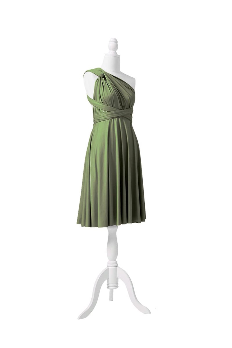 72styles Short Convertible Infinity Dresses Bridesmaid Dresses Knee Length Midi Transformer Multiway Twist Wrap Dresses Gown Olive Green - Image 3