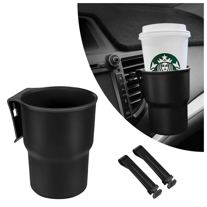 IHOTDER Hanging Cup Holder for Car Air Vents/Windows,Multi-Function Car Cup Holder Organizer/Car Trash Can,Universal Car Window Cup Holders with 2 Hooks Fits Most Cup Types (Black) - Image 1