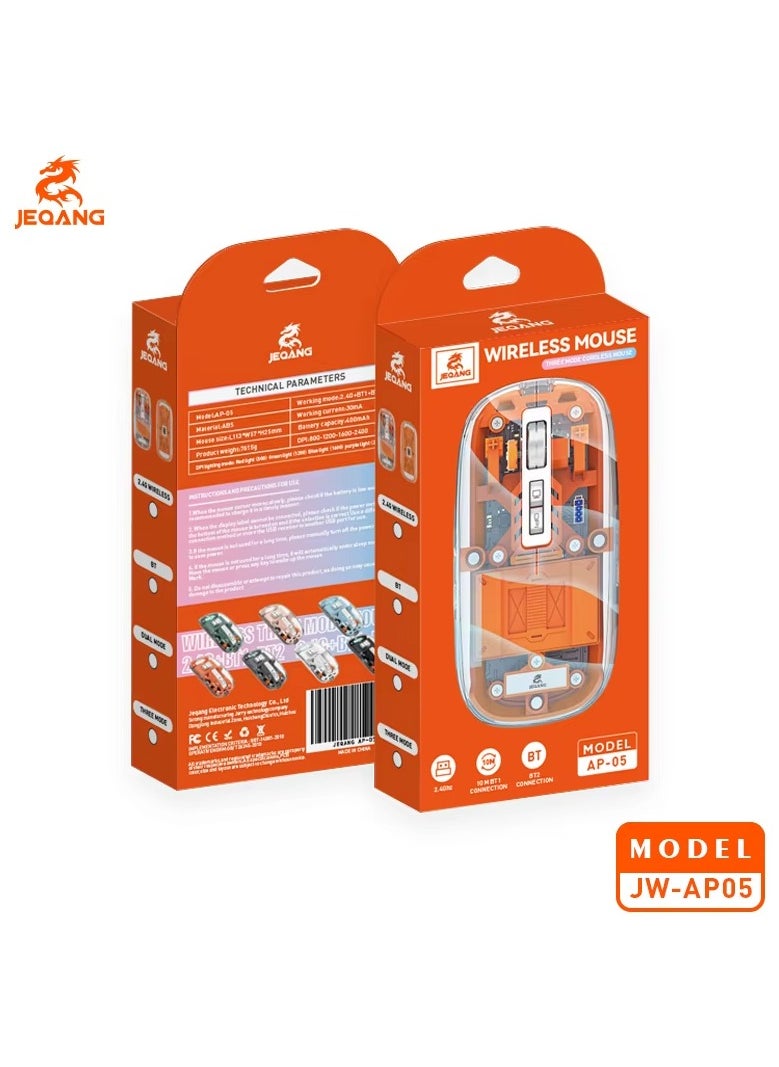 JEQANG Wireless Mouse BT Three Mode Cordless Orange AP-05