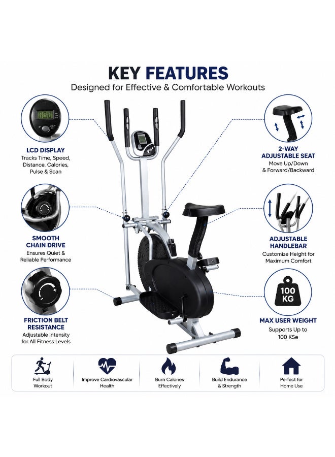 Sky Land Exercise Bike for Home, Elliptical Orbitrek Cross Trainer with Adjustable Resistance, LCD Monitor, Full-Body Cardio Fitness Machine - Image 2
