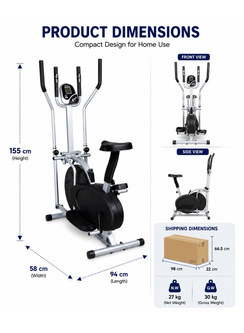 Sky Land Exercise Bike for Home, Elliptical Orbitrek Cross Trainer with Adjustable Resistance, LCD Monitor, Full-Body Cardio Fitness Machine - Image 5