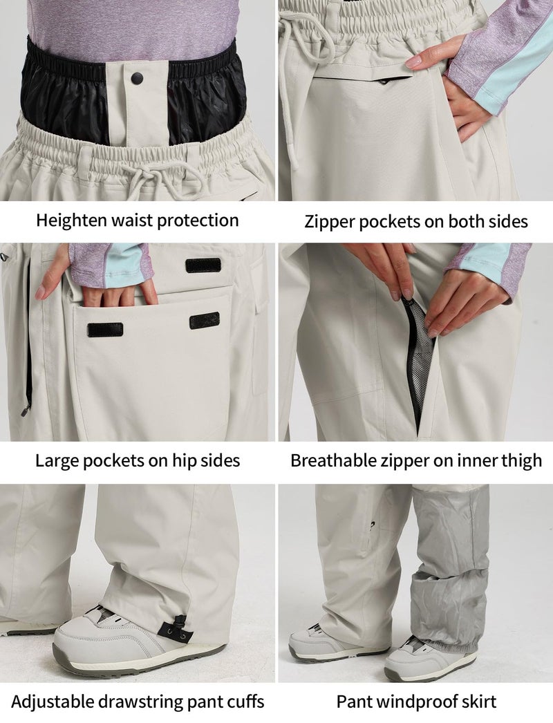 GSOU SNOW Mens Snow Pants Women Baggy Snowboard Pants Loose Fit Insulated Windproof Waterproof for Ski Hiking Winter Outdoor Off-white - Image 5