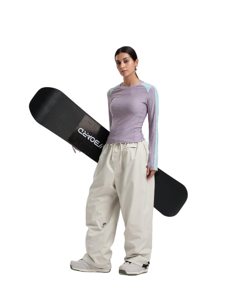 GSOU SNOW Mens Snow Pants Women Baggy Snowboard Pants Loose Fit Insulated Windproof Waterproof for Ski Hiking Winter Outdoor Off-white - Image 4