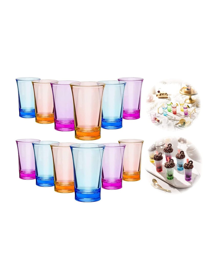 SYOSI Acrylic Cups, 12 Pieces Shots Colorful Shot Glasses 1.2-Ounce Heavy Base Plastic Tumblers Drinking Glasses for Poolside Party, Stackable, Easy to Clean ( Blue, Purple, Yellow ) - Image 1