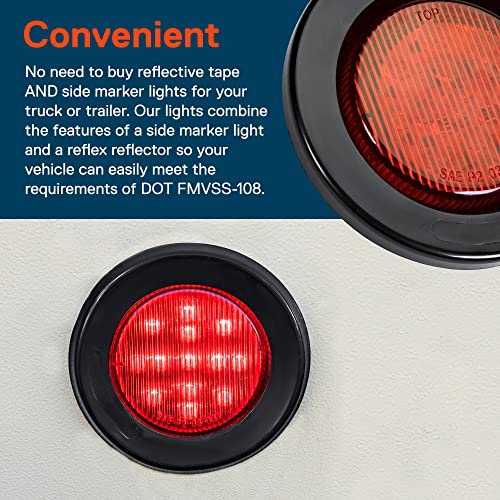 ONLINE LED STORE TRUE MODS 8pc 2.5" 12V Red Round LED Clearance Side Marker Lights [DOT FMVSS 108] [SAE P2] [Reflector Lens] [Grommet & Plugs] [Flush-Mount] [Waterproof IP67] Rear Lamp for Boat Trailer Semi Truck RV - Image 2