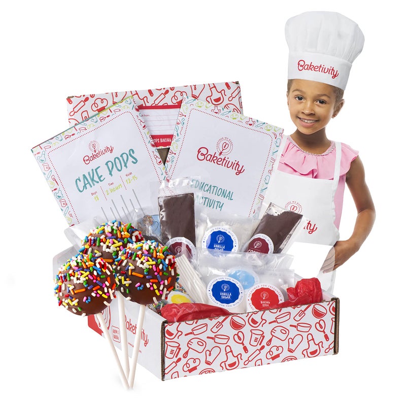 Baketivity Kids Baking DIY Activity Kit  Bake Delicious Cake Pops with PreMeasured Ingredients  Best Gift Idea for Boys and Girls Ages 612  Includes Free Hat and Apron