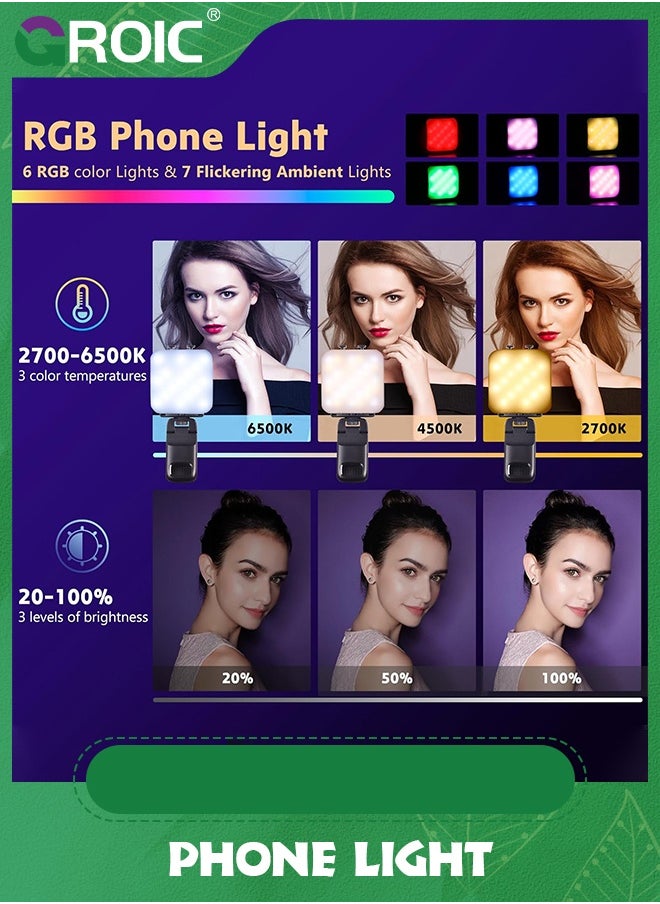 GROIC - Retractable Phone Light, 3 Light Modes, 13 RGB Portable Selfie Light，Rechargeable for iPhone，Phone, iPads, Laptops Selfies, TiKTok, Volg, Makeup, Video Conferencing - Image 1