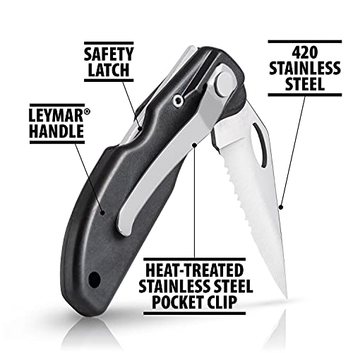 Maxam Lockback 7 (Open) Inch Pocket Knife - Stainless Steel Half Serrated Blade, Textured No-Slip Handle, Carry Clip, Black - Image 3