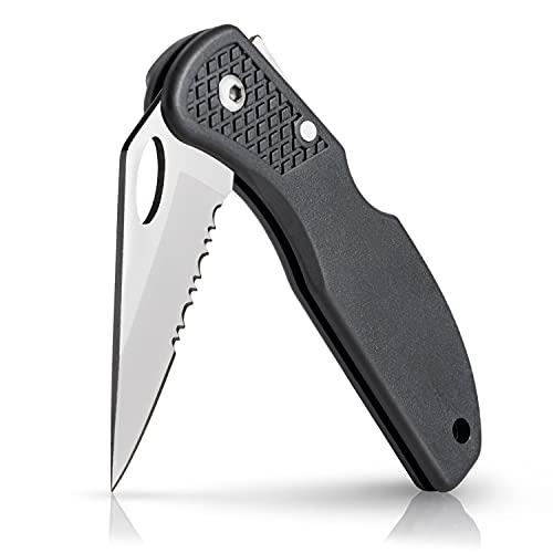 Maxam Lockback 7 (Open) Inch Pocket Knife - Stainless Steel Half Serrated Blade, Textured No-Slip Handle, Carry Clip, Black - Image 1