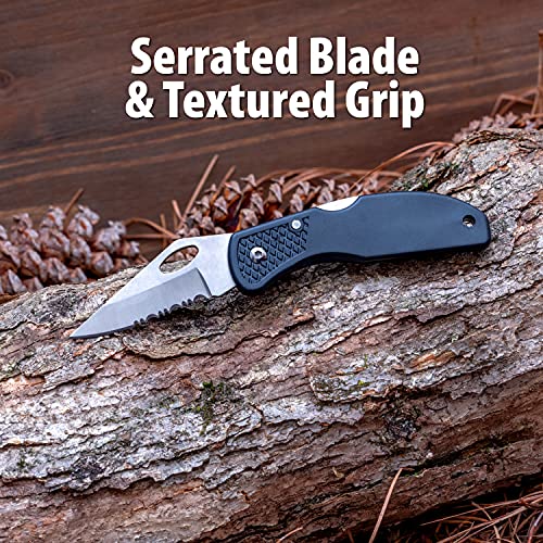 Maxam Lockback 7 (Open) Inch Pocket Knife - Stainless Steel Half Serrated Blade, Textured No-Slip Handle, Carry Clip, Black - Image 5