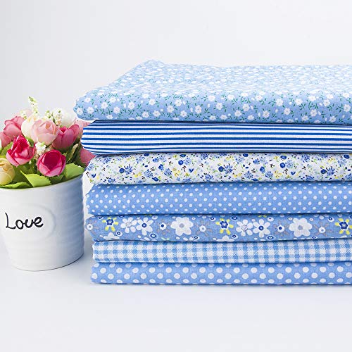 Antetek 7Pcs 20" x 20" Cotton Fabric DIY Making Supplies Quilting Patchwork Fabric Fat Quarter Bundles DIY for Quilting Cotton Patchwork Cushions (Blue, 20" x 20") - Image 1