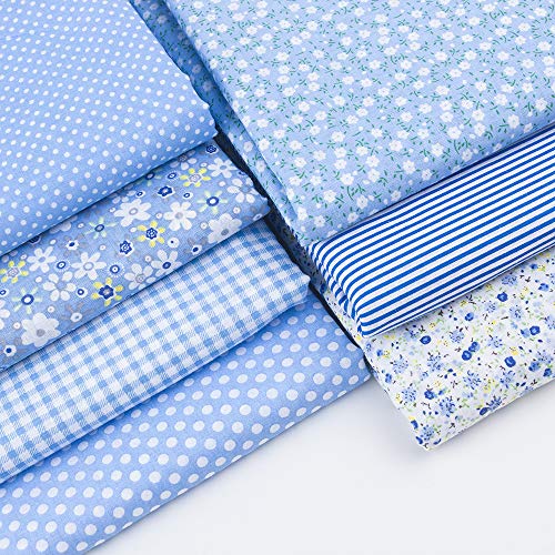 Antetek 7Pcs 20" x 20" Cotton Fabric DIY Making Supplies Quilting Patchwork Fabric Fat Quarter Bundles DIY for Quilting Cotton Patchwork Cushions (Blue, 20" x 20") - Image 2