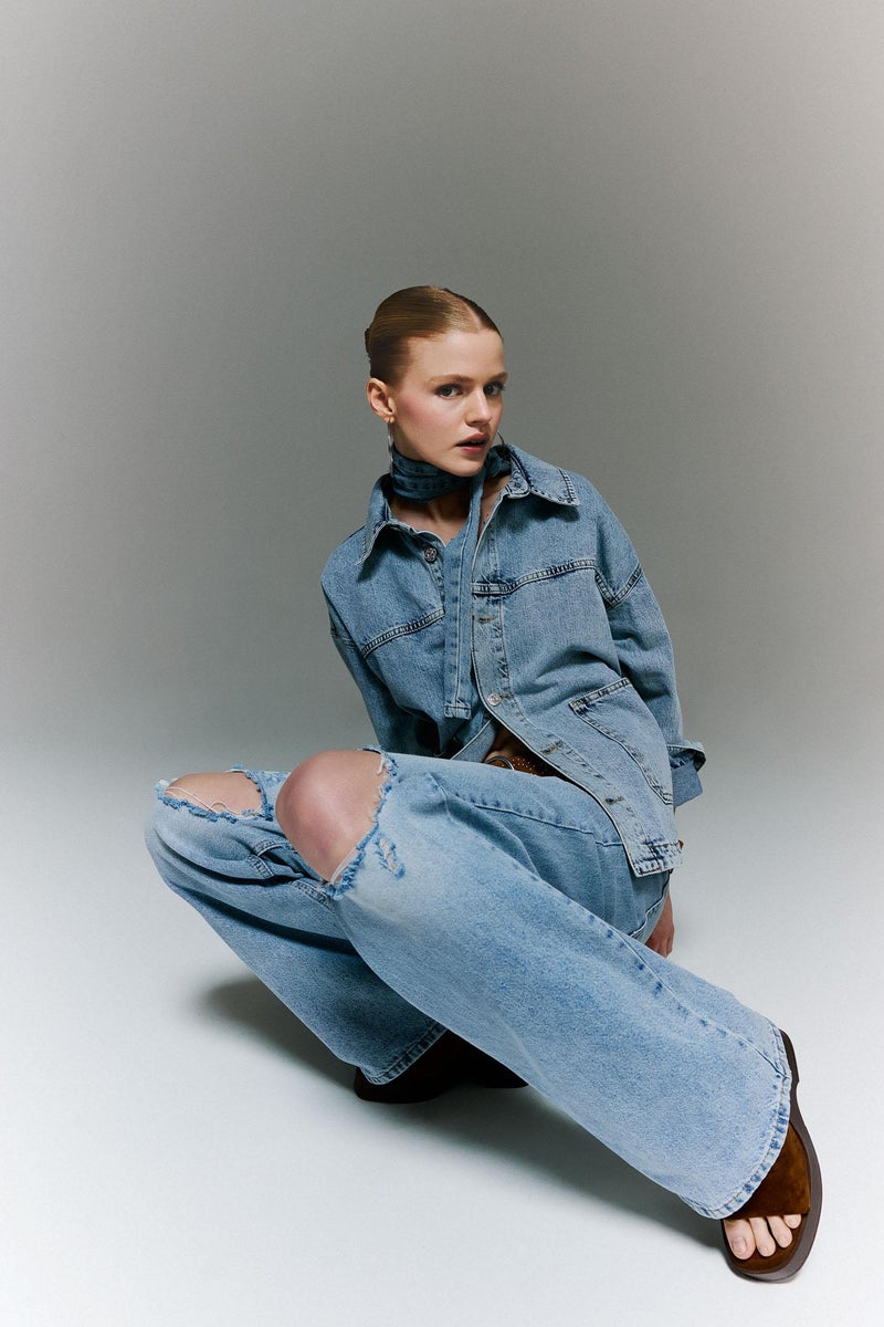DeFacto Blue Woman Wide Pocket Denim Jacket Casual - Image 1