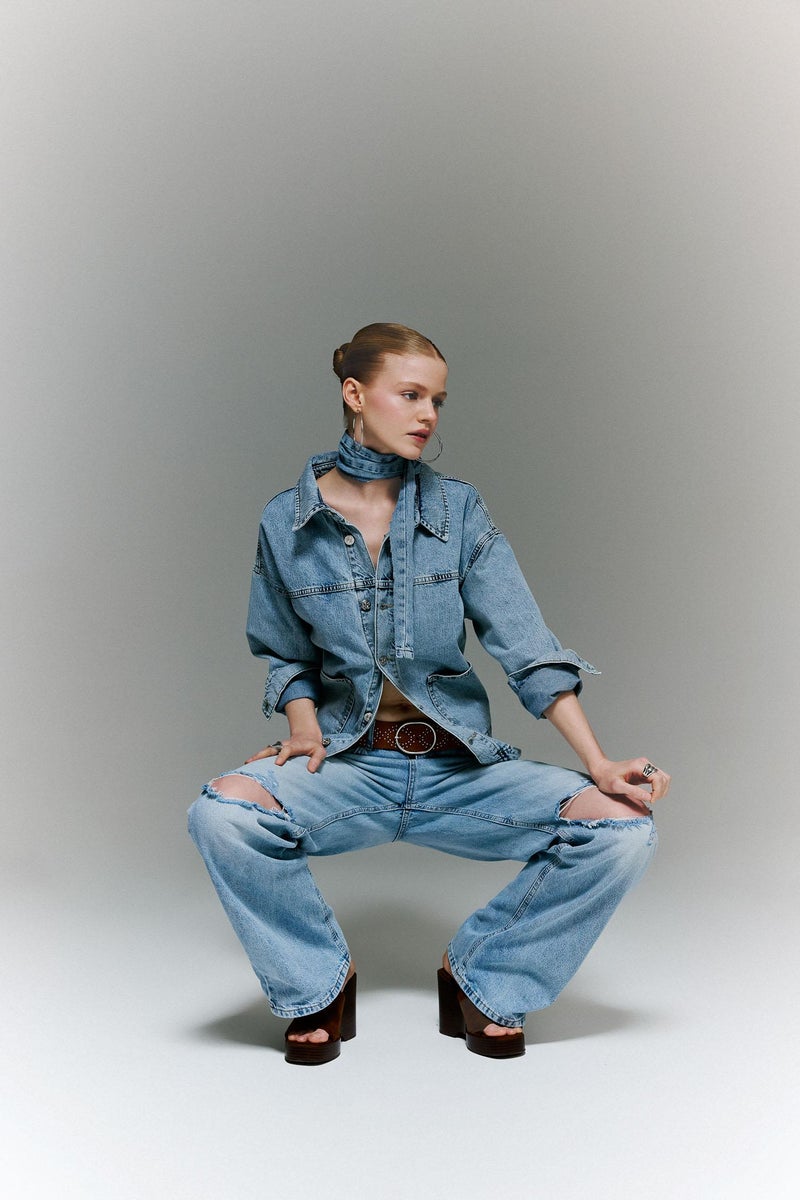 DeFacto Blue Woman Wide Pocket Denim Jacket Casual - Image 3