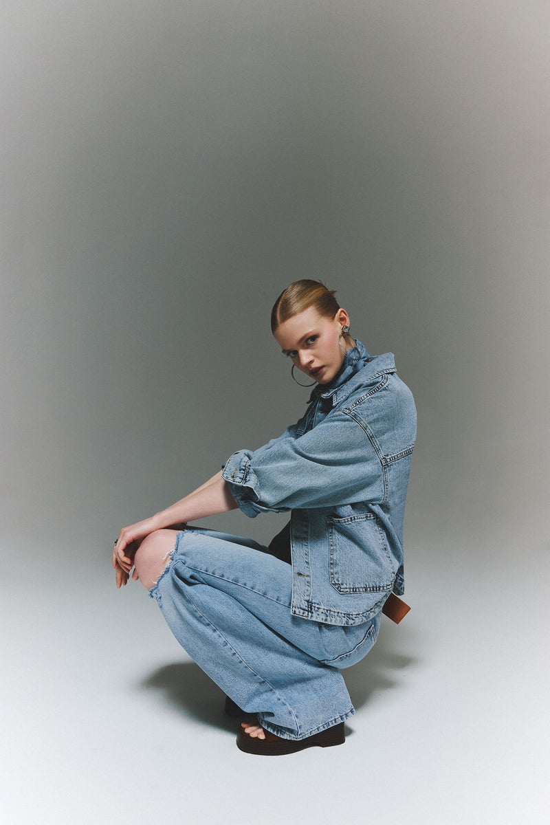 DeFacto Blue Woman Wide Pocket Denim Jacket Casual - Image 4