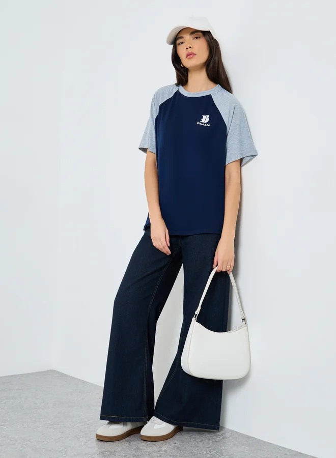 تايك تو Take Two Slogan Print Raglan Sleeve Oversized T-Shirt