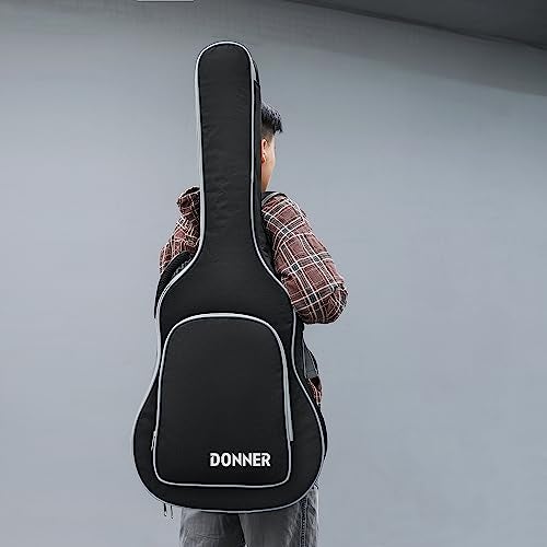 Donner 40 41 Inch Acoustic Guitar Case, 5 mm Thick Padding Sponge 600D Ripstop Waterproof Nylon Soft Acoustic Guitar Bag with Dual Adjustable Shoulder Strap and Thick Sponge Handle, Black - Image 2