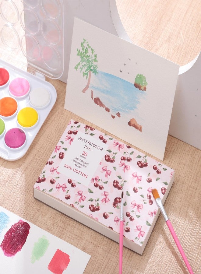 Prudiut 30 Sheets Watercolor Paper Pad with 2 Pcs Watercolor Brush, 140 lb/300 GSM Watercolor Paper Cold Press Tearable Water Color Pad for Art Painting, Drawing, Mixed Media(4x6 Inch) - Image 5