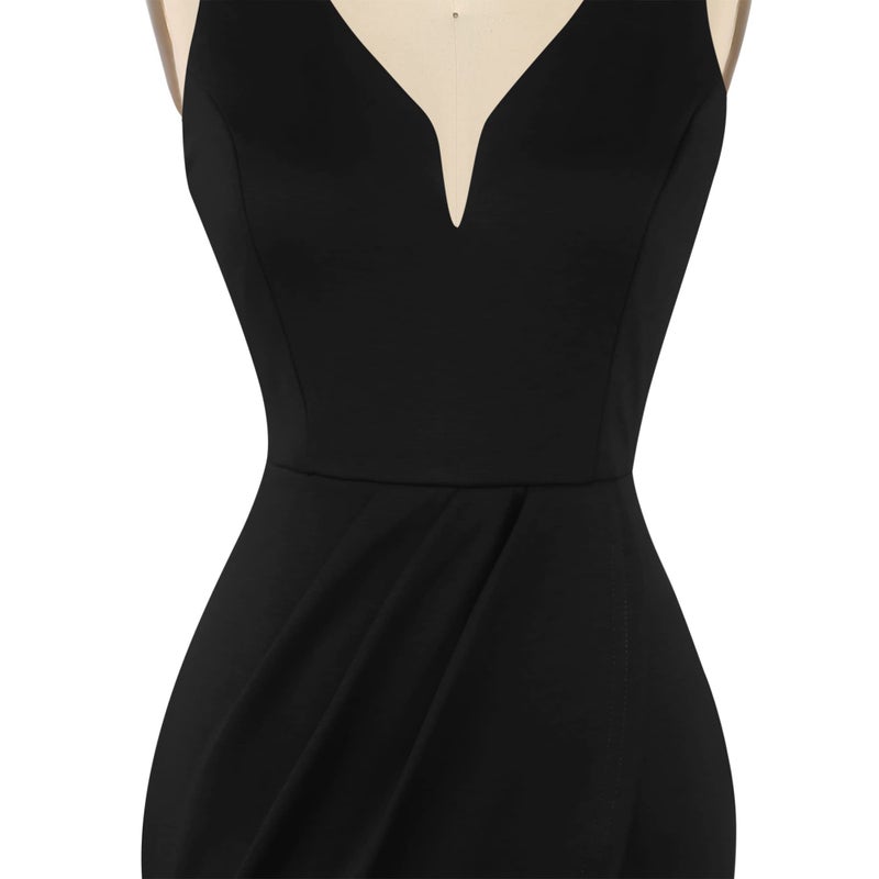 oxiuly Summer Dresses for Women 2024 Black Sleeveless V Neck Graduation Party Bodycon Sheath Dress OX345 (Black, S) - Image 4