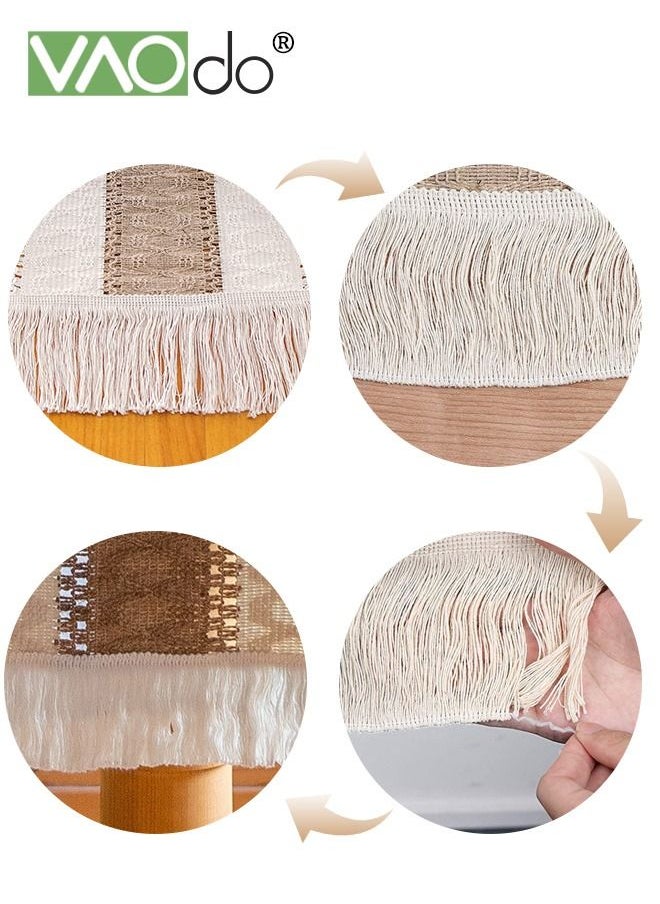 VAOdo - Boho Table Runner for Home Decor Long Farmhouse Rustic Table Runner Cream & Brown Macrame Table Runner with Tassels for Boho Dining Bedroom Decor Rustic Bridal Shower 30*220CM - Image 1