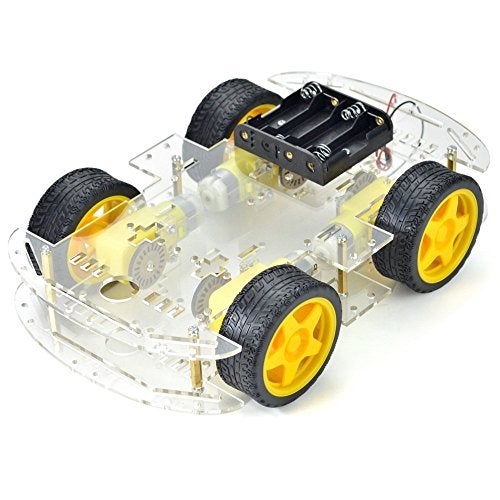 Robocraze DIY 4-Wheel Drive Robot Smart Car Chassis Kits with Speed Encoder for RC Car | 4WD Double Layer DIY Smart Car Plastic Chassis Kit (Longer Version) - Image 1