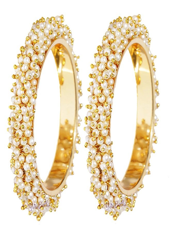 YouBella Jewellery Traditional Pearl Studded Gold Plated Bangles for Women and Girls (2.4) - Image 1
