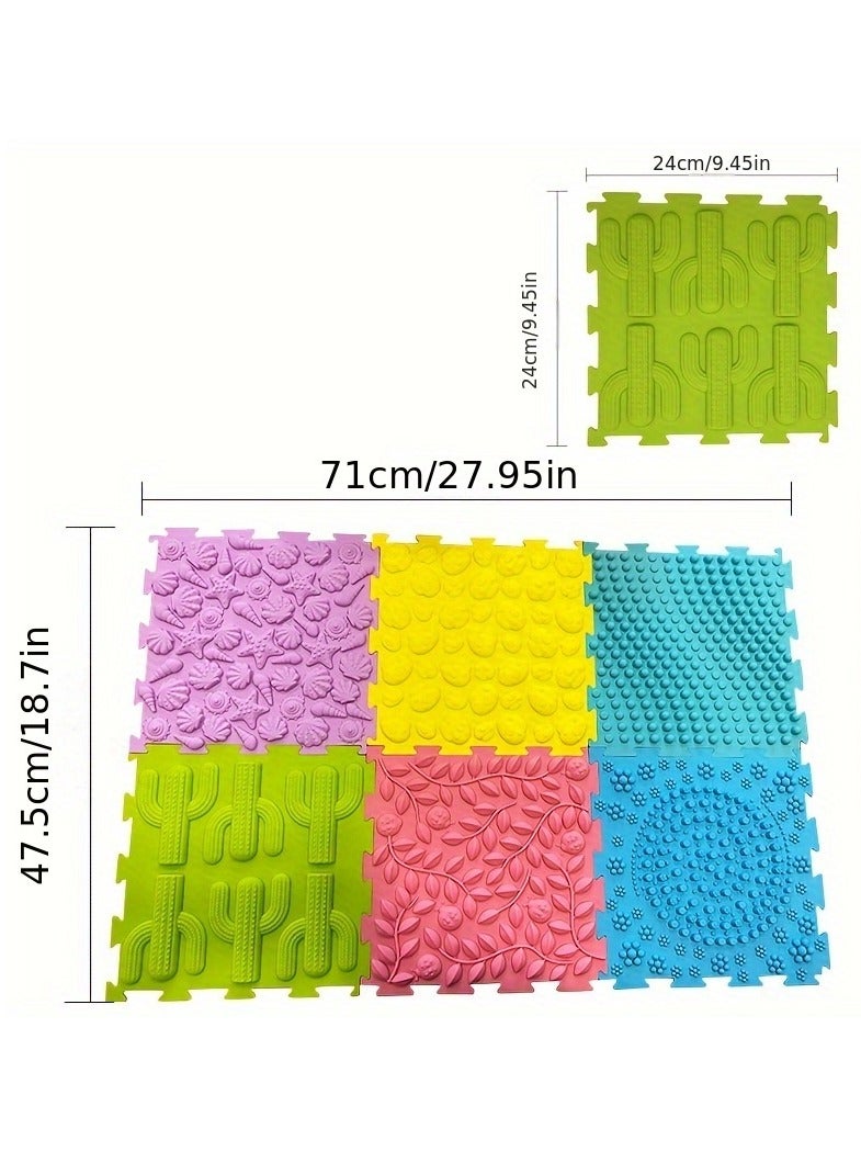 XiuWoo 6 in 1 Set Youngsters Silicone Interlocking Floor Mats, Silicone Mats for Floor Youngsters with Edgings, Soft Anti-Slip Puzzle Area Mat Playmat, Youngsters Play Mat, 25cm*25cm Square for Room Flat - Image 2