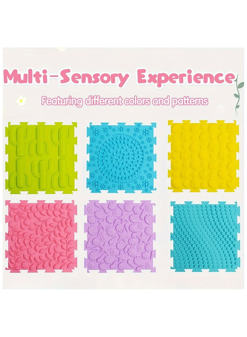 XiuWoo 6 in 1 Set Youngsters Silicone Interlocking Floor Mats, Silicone Mats for Floor Youngsters with Edgings, Soft Anti-Slip Puzzle Area Mat Playmat, Youngsters Play Mat, 25cm*25cm Square for Room Flat - Image 4