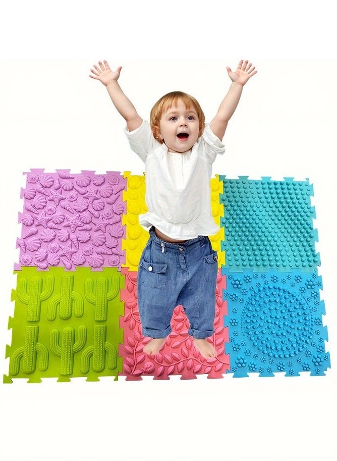 XiuWoo 6 in 1 Set Youngsters Silicone Interlocking Floor Mats, Silicone Mats for Floor Youngsters with Edgings, Soft Anti-Slip Puzzle Area Mat Playmat, Youngsters Play Mat, 25cm*25cm Square for Room Flat - Image 1